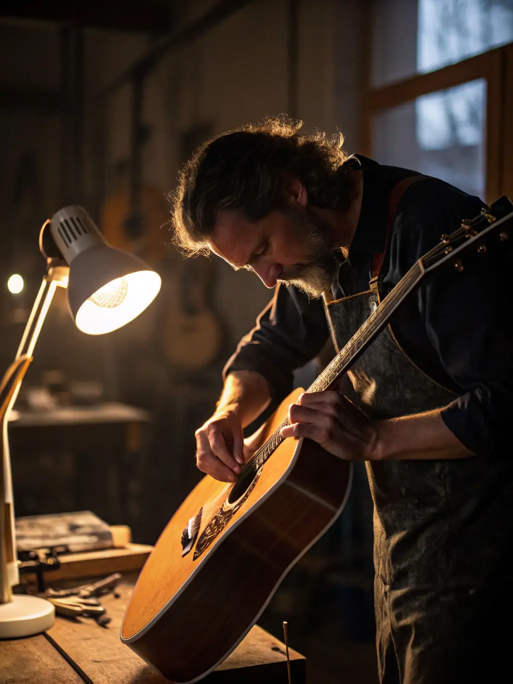 A luthier carefully crafting a new bagpipe, demonstrating the artistry and skill involved in instrument creation.